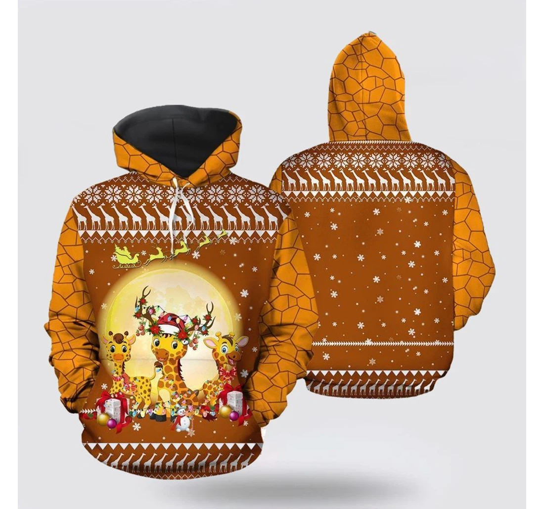 Personalized Christmas Giraffe Christmas - 3D Printed Pullover Hoodie