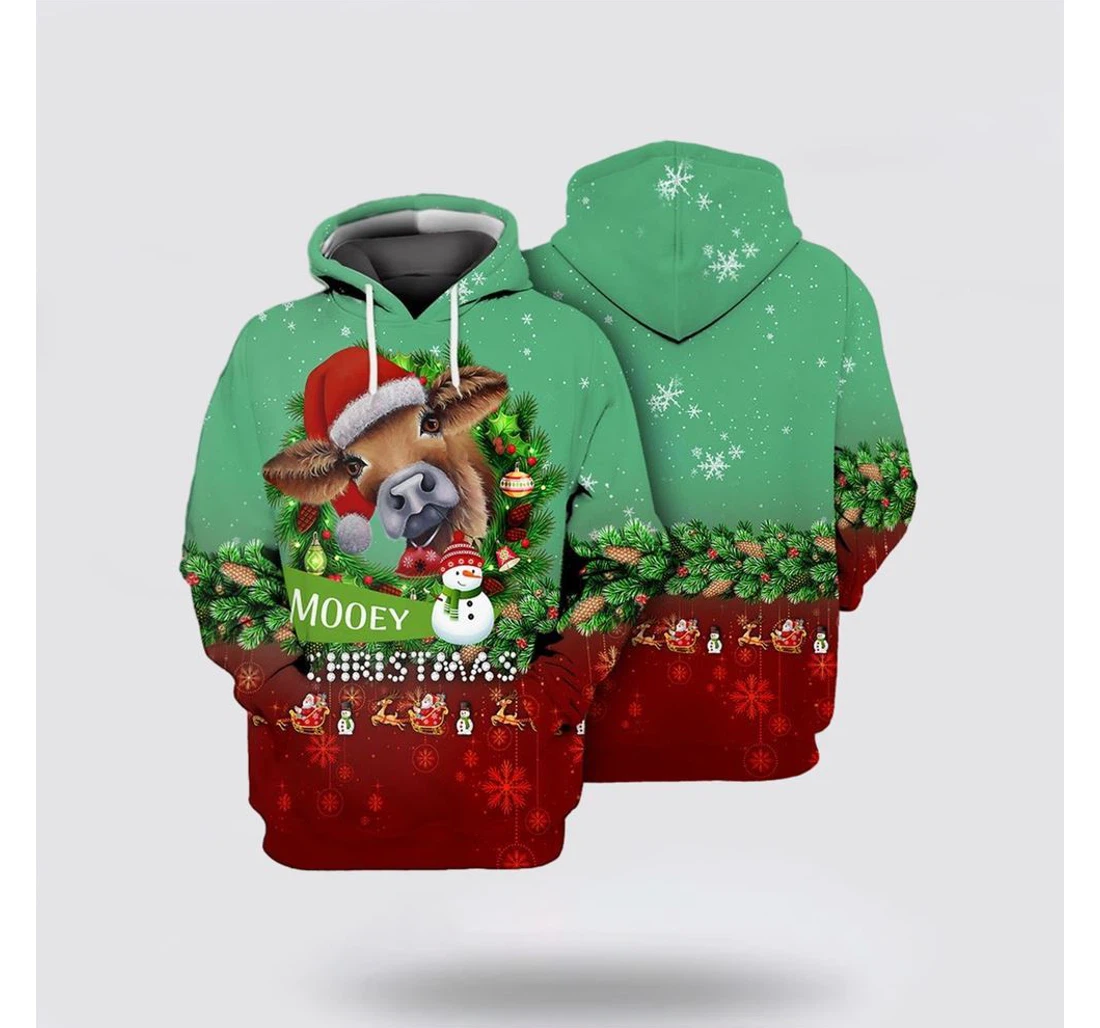 Personalized Christmas Mooey Christmas - 3D Printed Pullover Hoodie