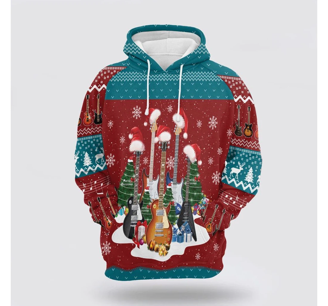 Personalized Christmas Guitar Christmas - 3D Printed Pullover Hoodie