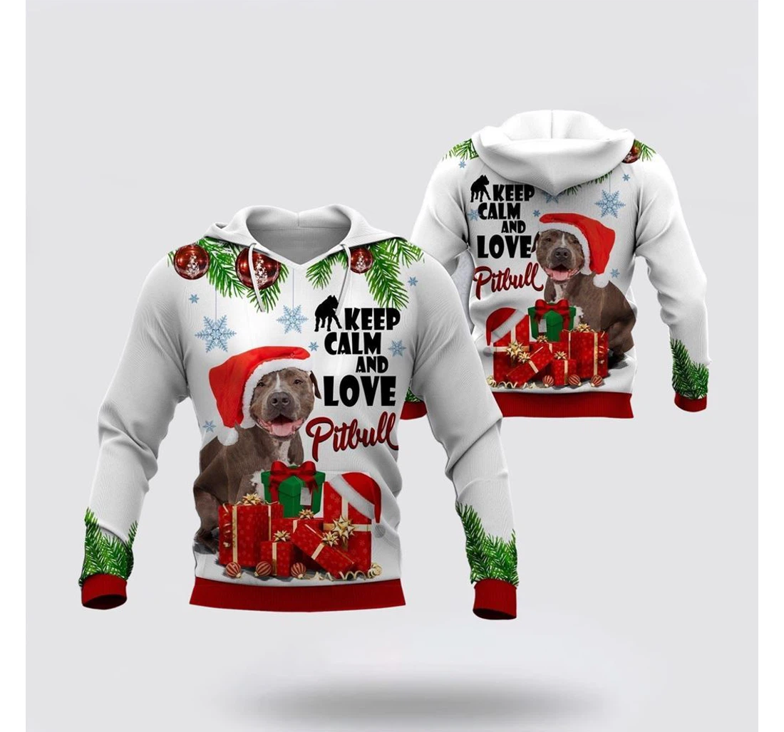 Personalized Christmas Pitbull Christmas - 3D Printed Pullover Hoodie