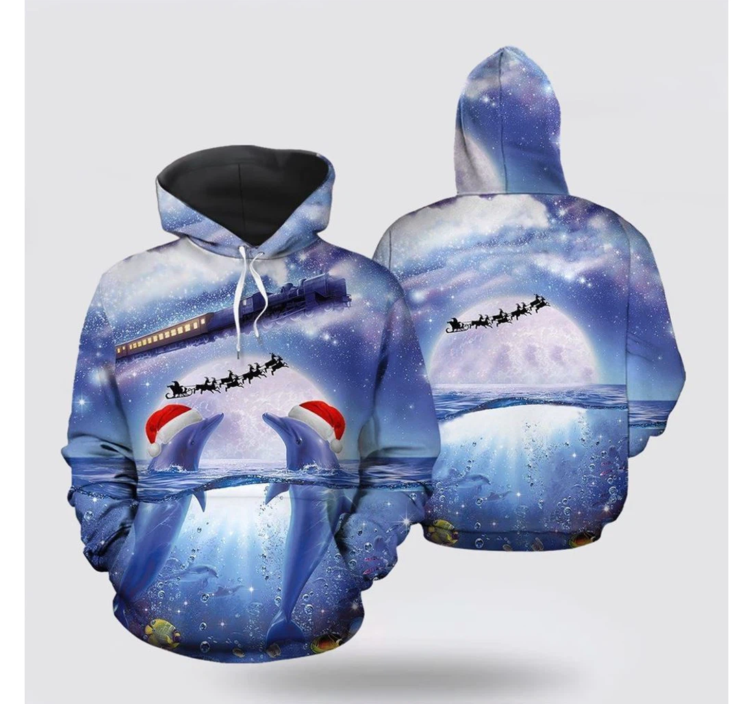 Personalized Christmas Dolphin Christmas - 3D Printed Pullover Hoodie