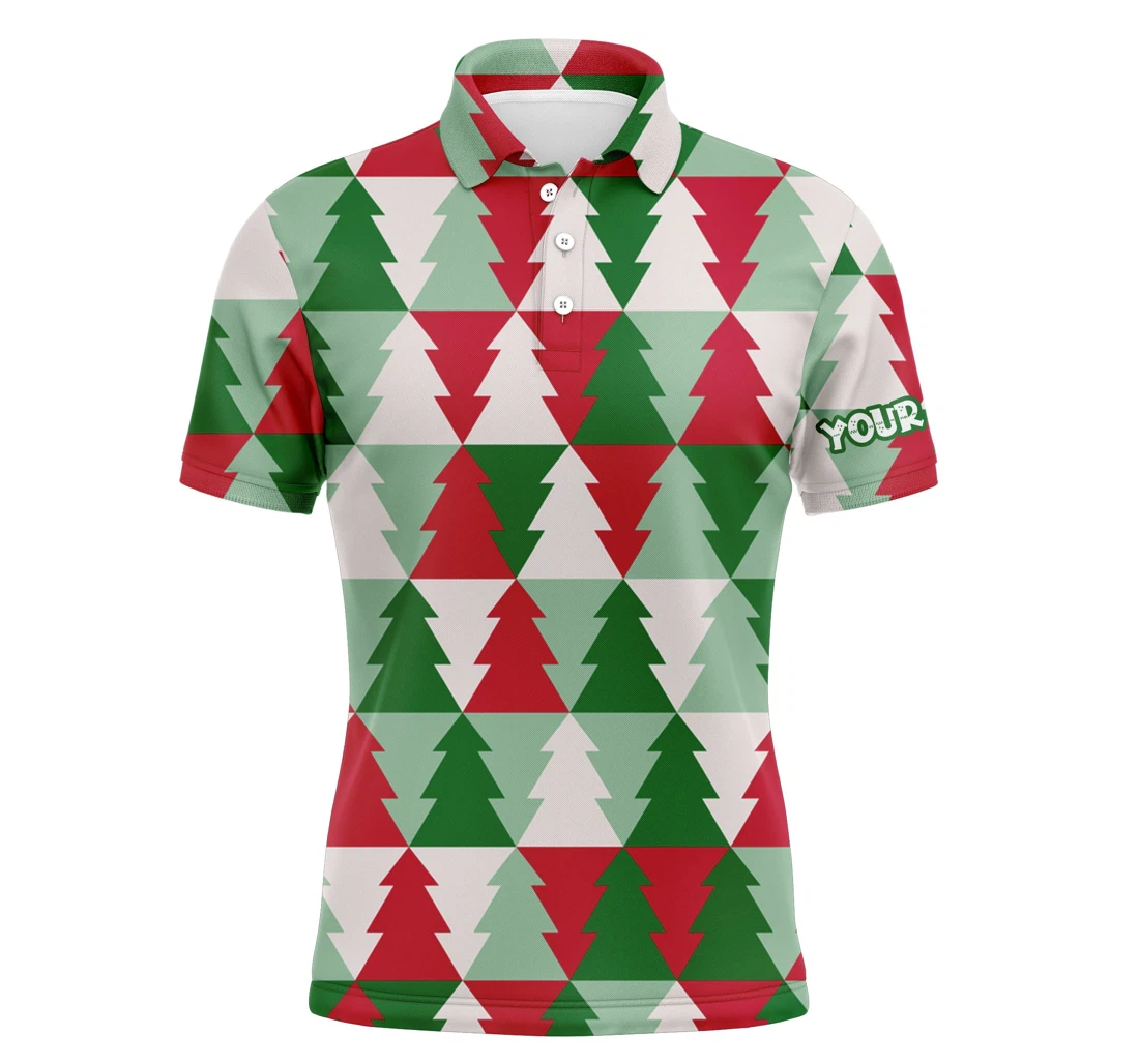 Personalized Golf Custom Name Christmas Tree Pattern Christmas Golf Nqs - Polo Shirt