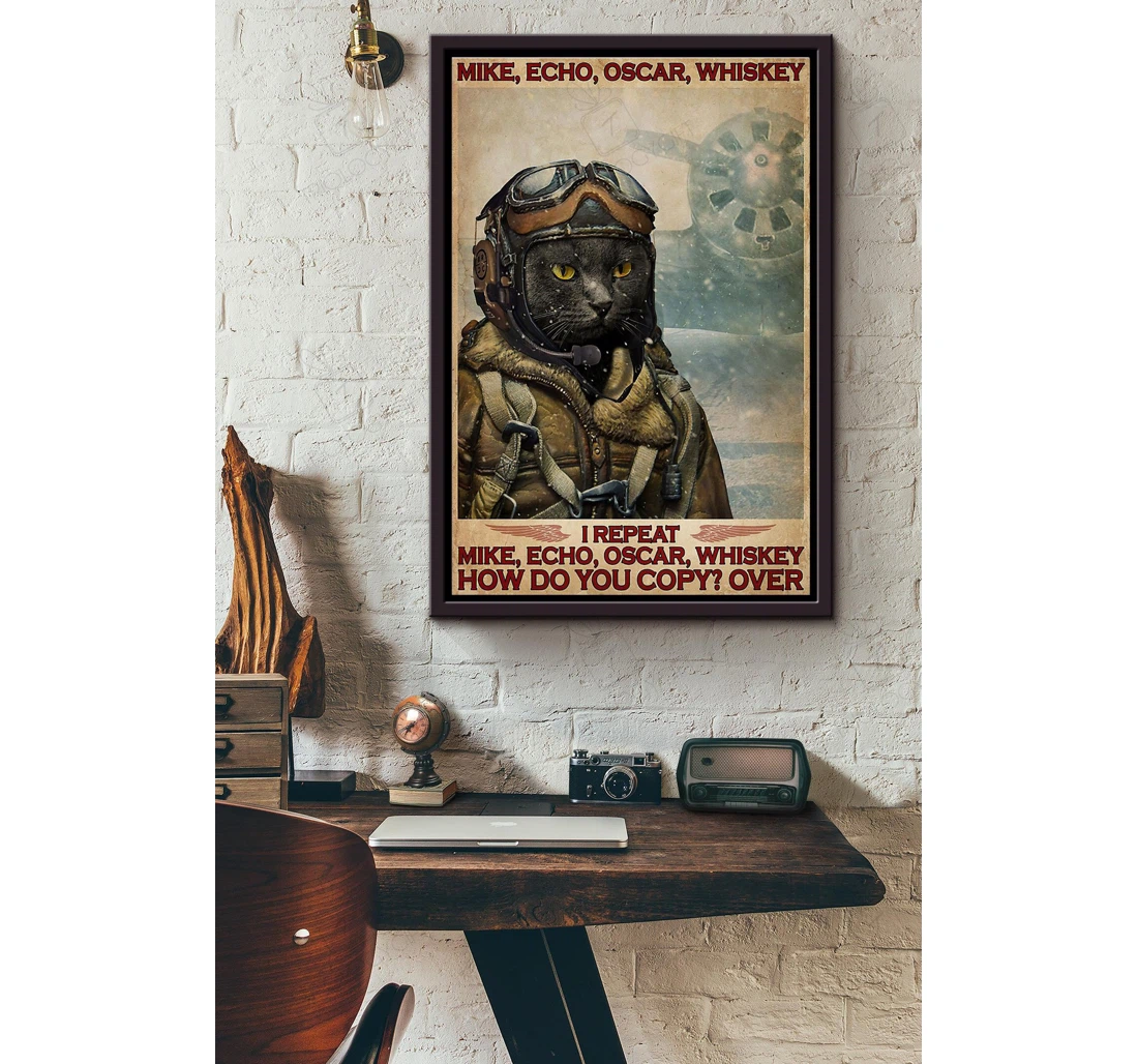 Poster, Canvas - Black Cat Mike Echo Oscar Whiskey Matte Print Framed Wall Art