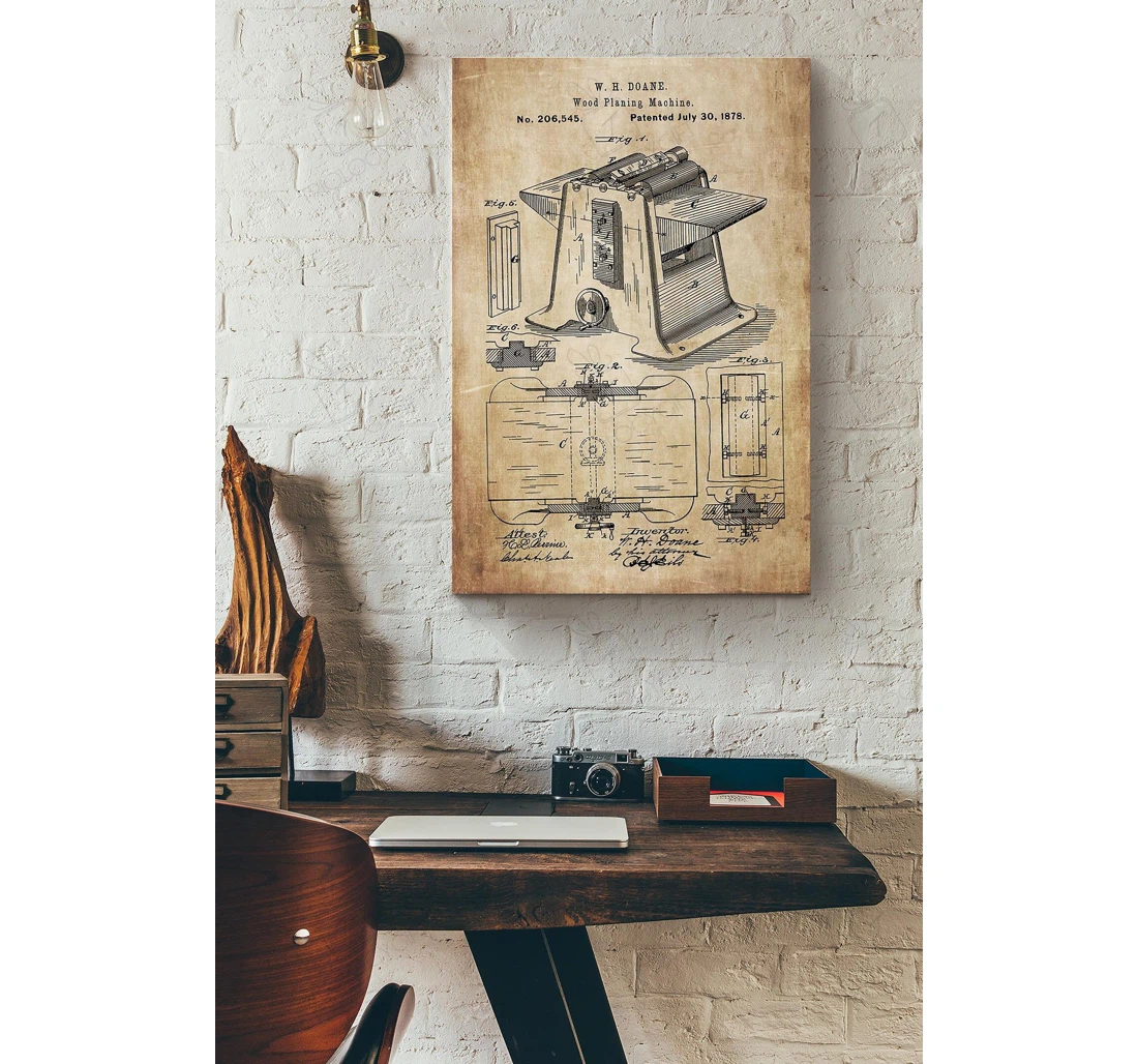 Poster, Canvas - Carpenter Planing Machine Print Framed Wall Art