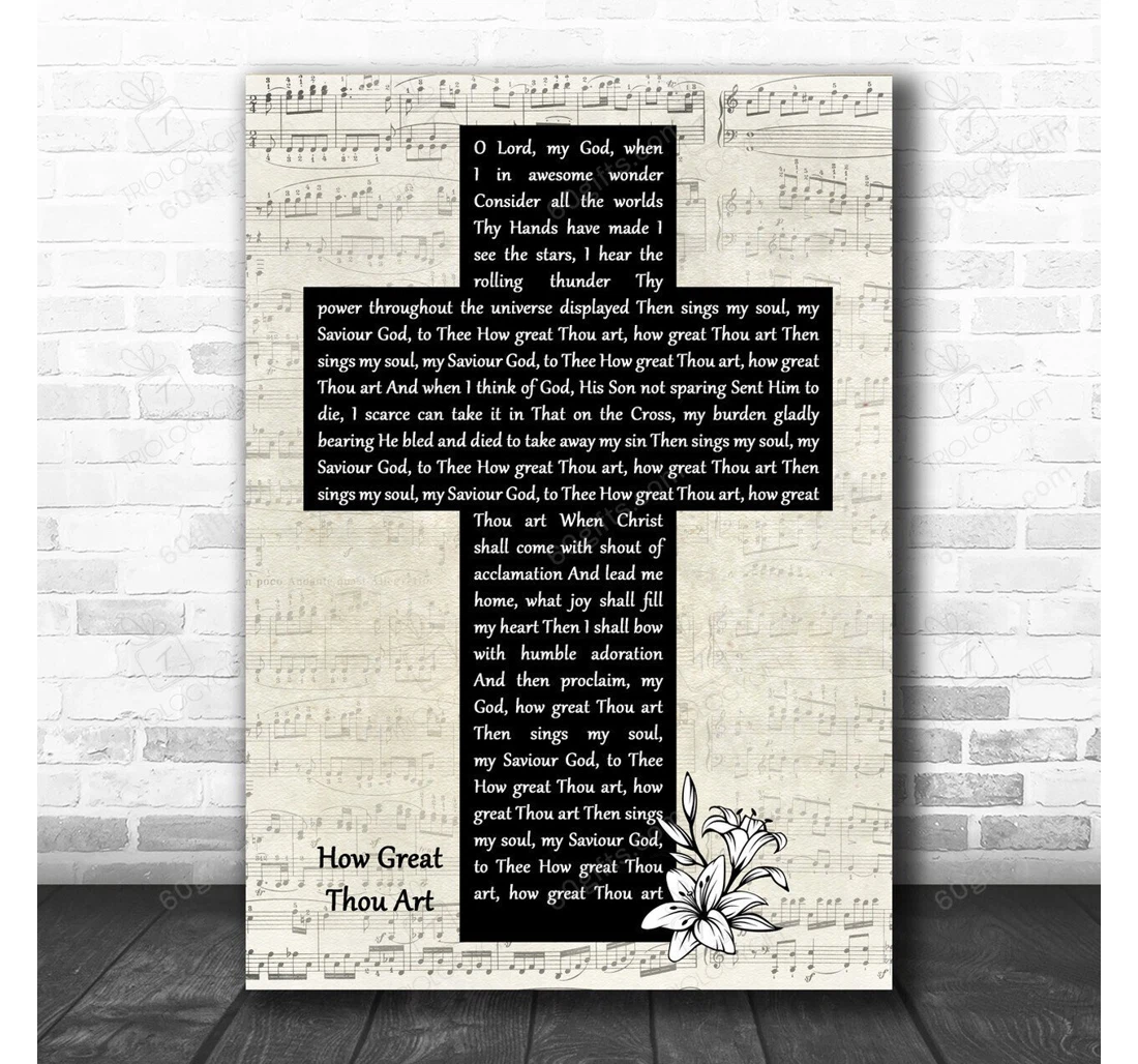 Poster, Canvas - Carrie Underwood How Great Thou Music Script Christian Memorial Cross Song Lyric Print Frames Print Framed Wall Art