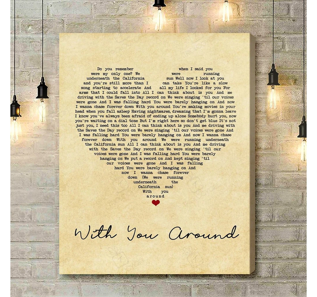 Poster, Canvas - Yellowcard With You Around Vintage Heart Song Lyric Print Frames Print Framed Wall Art