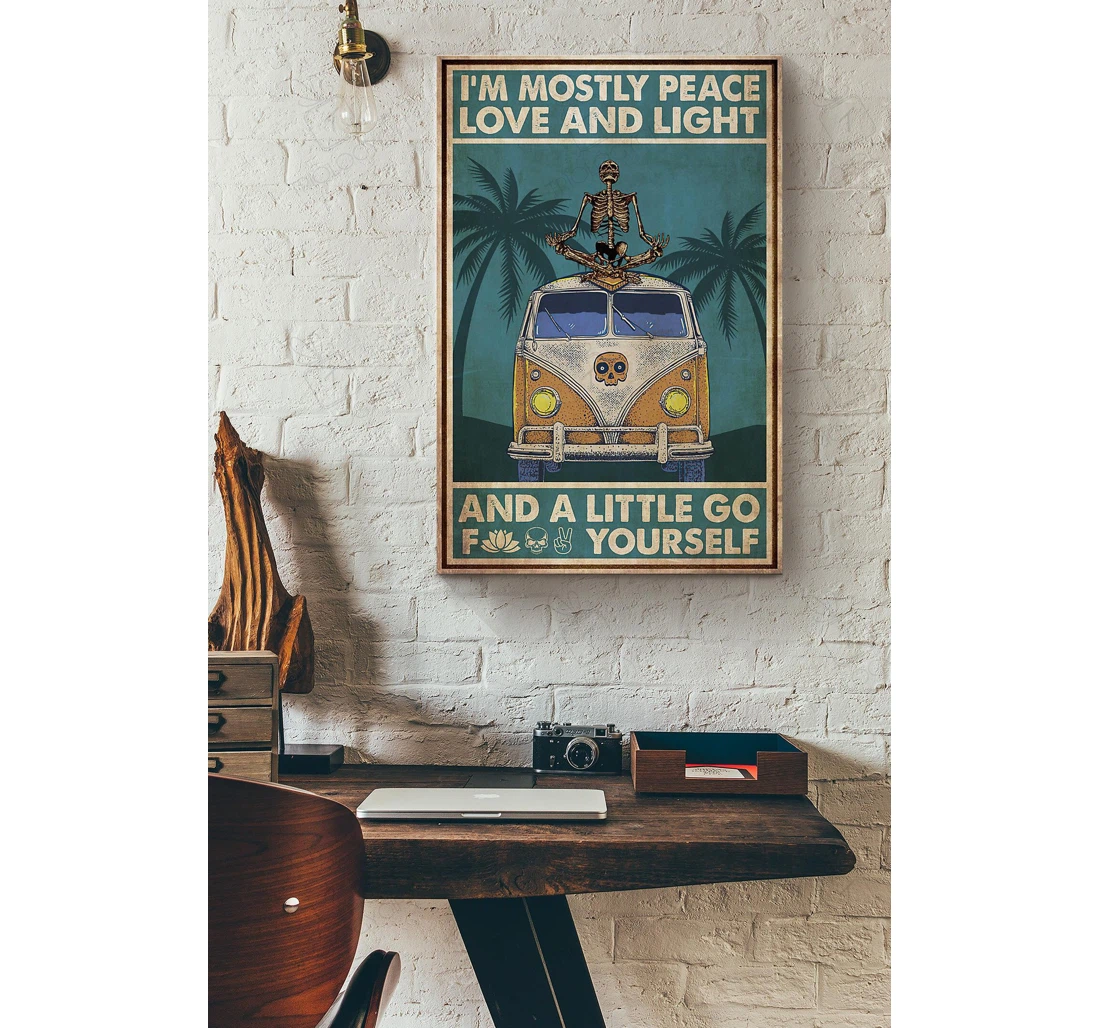 Poster, Canvas - Yoga Skeleton Hippie Car Im Mostly Peace Love And Light Ideas Idea S Print Framed Wall Art