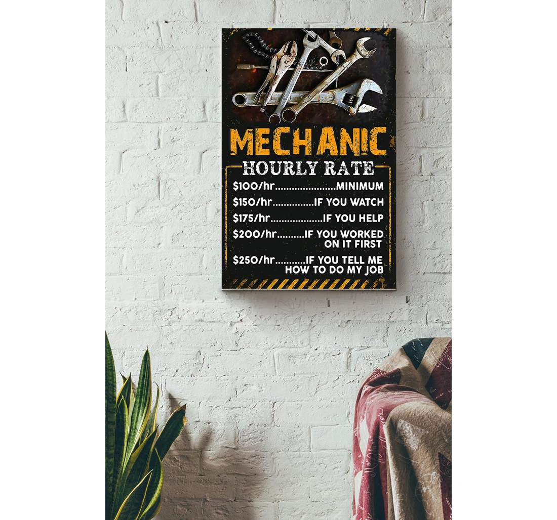 Poster, Canvas - Mechanic Hourly Rate Mechanical Engineer Fathers Day Husband Car Repair Shop Gallery Idea S Print Framed Wall Art