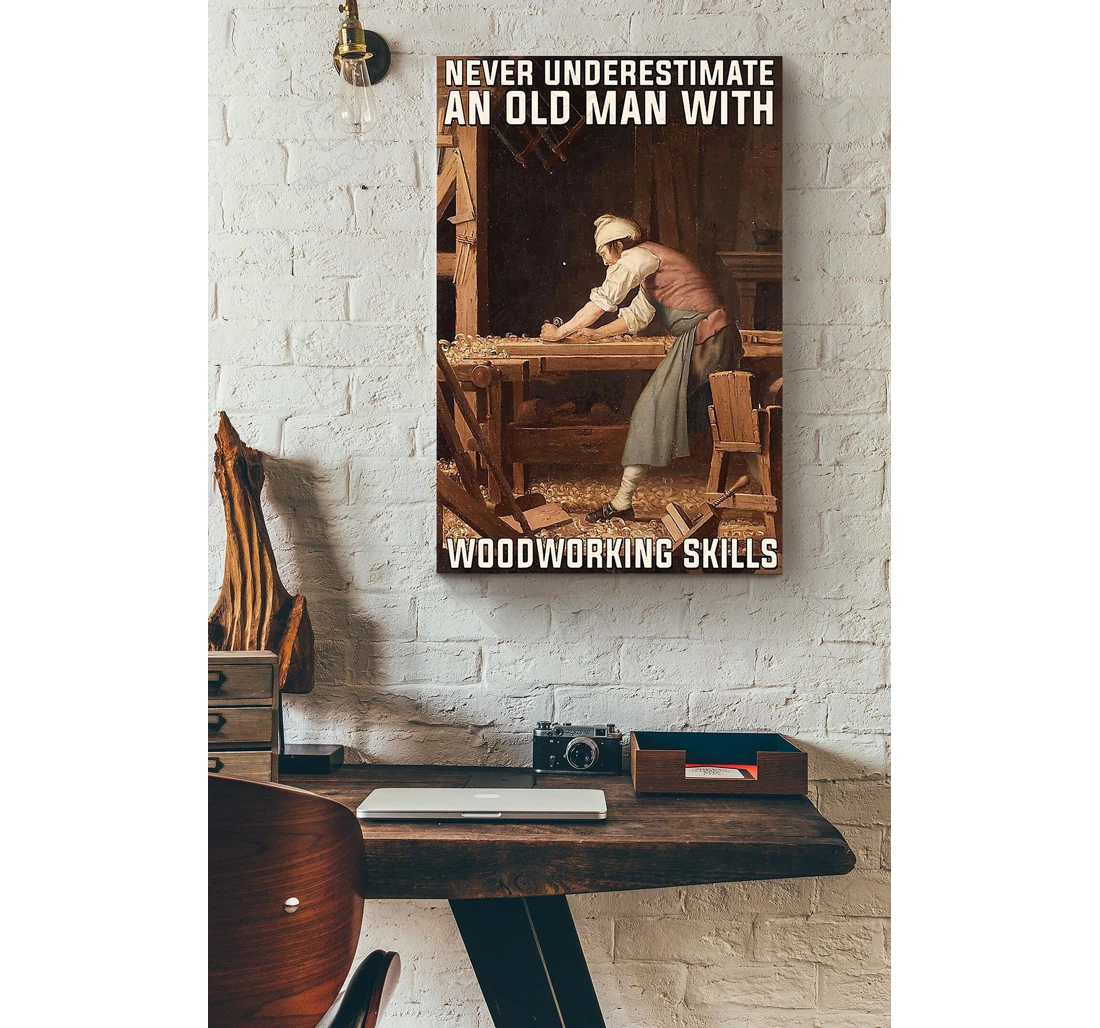 Poster, Canvas - Carpenter Old Man With Woodworking Skills Print Framed Wall Art