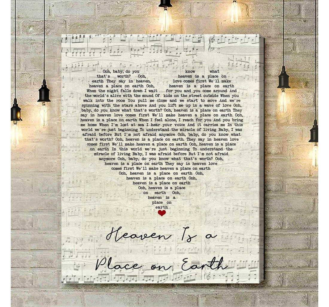 Poster, Canvas - Belinda Carlisle Heaven Is A Place On Earth Script Heart Song Lyric Print Frames Print Framed Wall Art