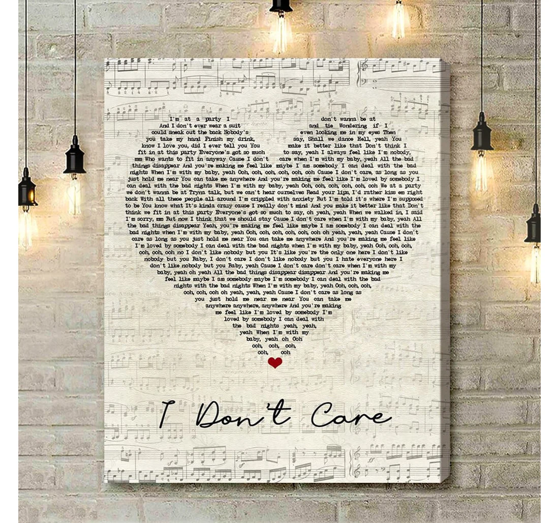 Poster, Canvas - Ed Sheeran Justin Bieber I Don't Care Script Heart Song Lyric Music Print Frames Print Framed Wall Art