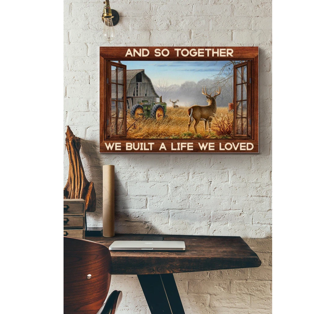 Poster, Canvas - Deer Farming Vintage D Window View Idea S Print Framed Wall Art