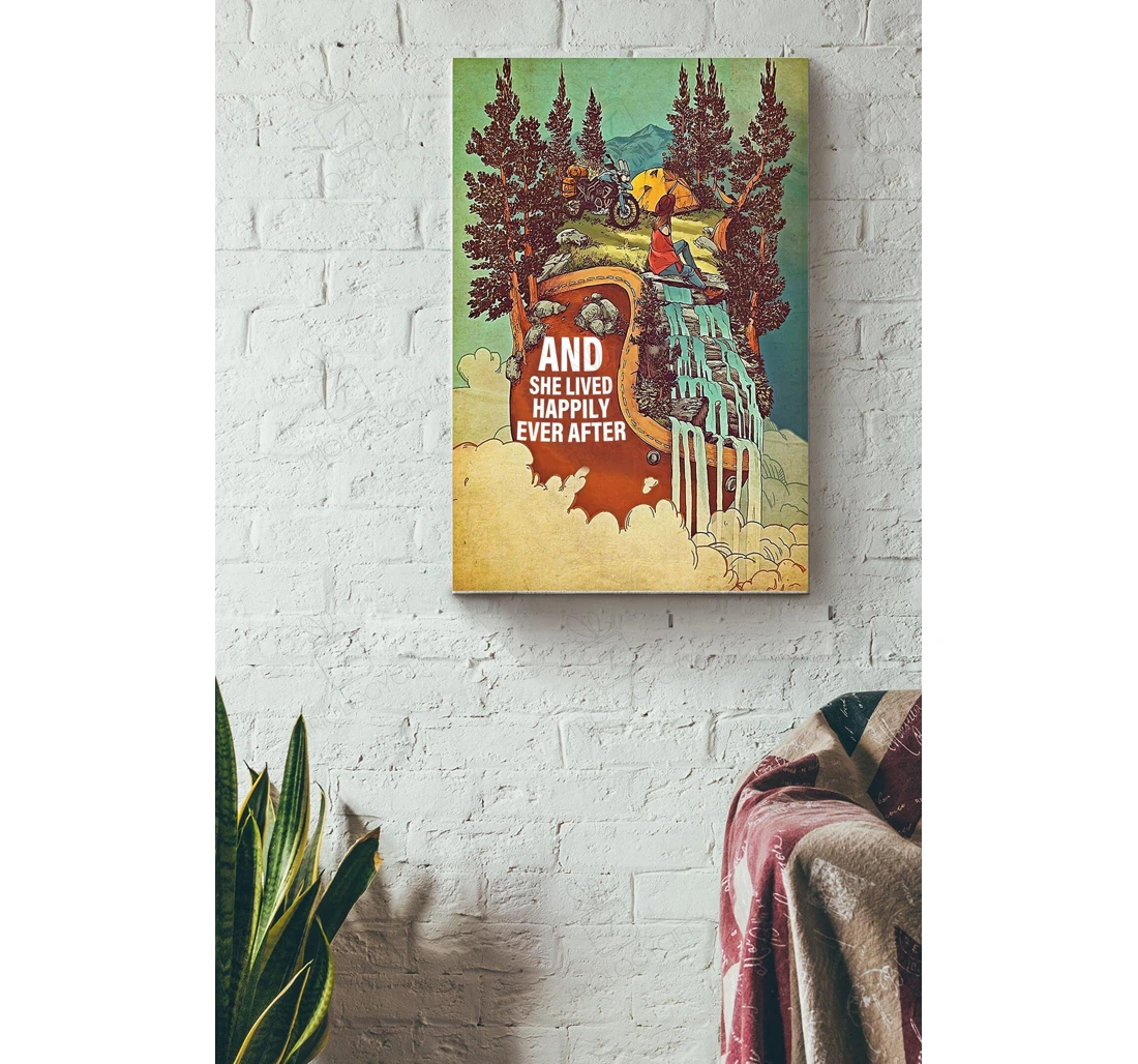 Poster, Canvas - She Lived Happily Ever After Vintage Gallery Camper Camping Lover Traveling Lover Gallery Idea S Print Framed Wall Art