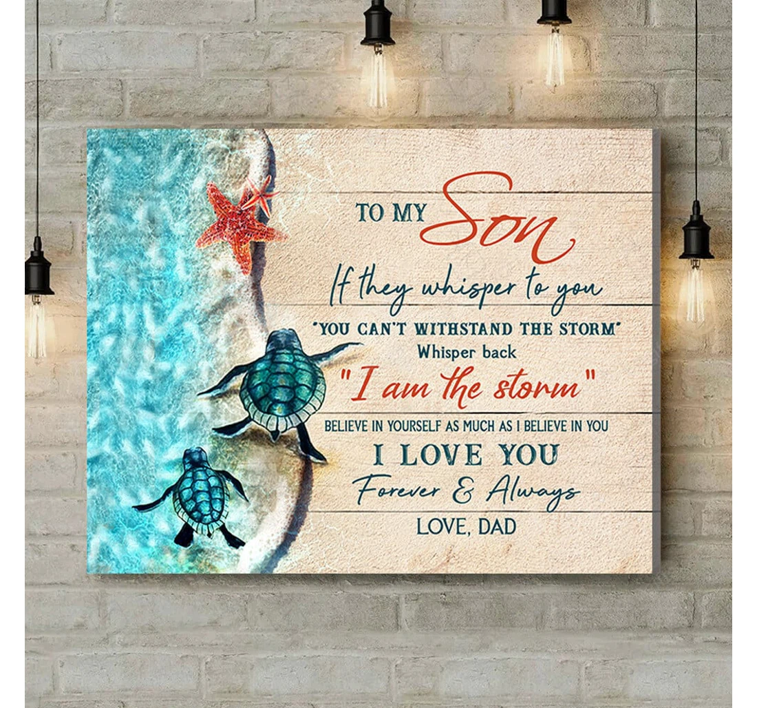 Poster, Canvas - To My Son From Dad Turtle Coastal Print Framed Wall Art