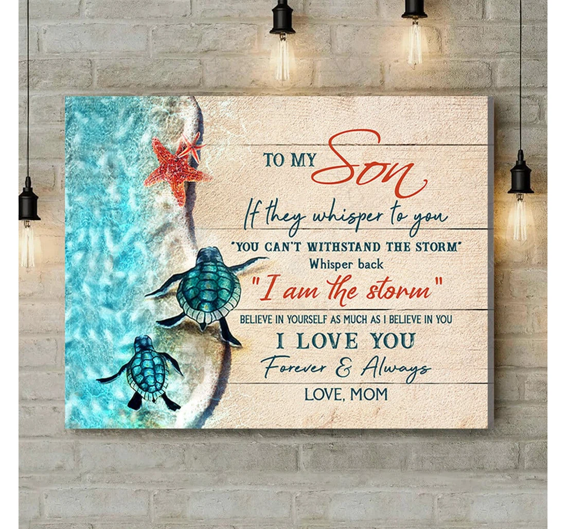 Poster, Canvas - To My Son From Mom Turtle Coastal Print Framed Wall Art