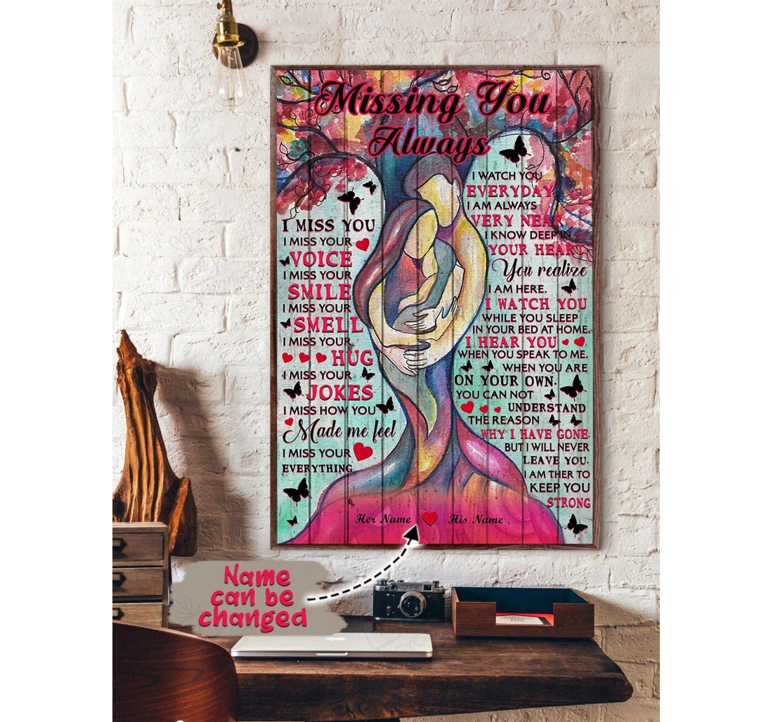 Poster, Canvas - Couple Personalized Missing You Always Idea Mothers Day Fathers Day S Print Framed Wall Art