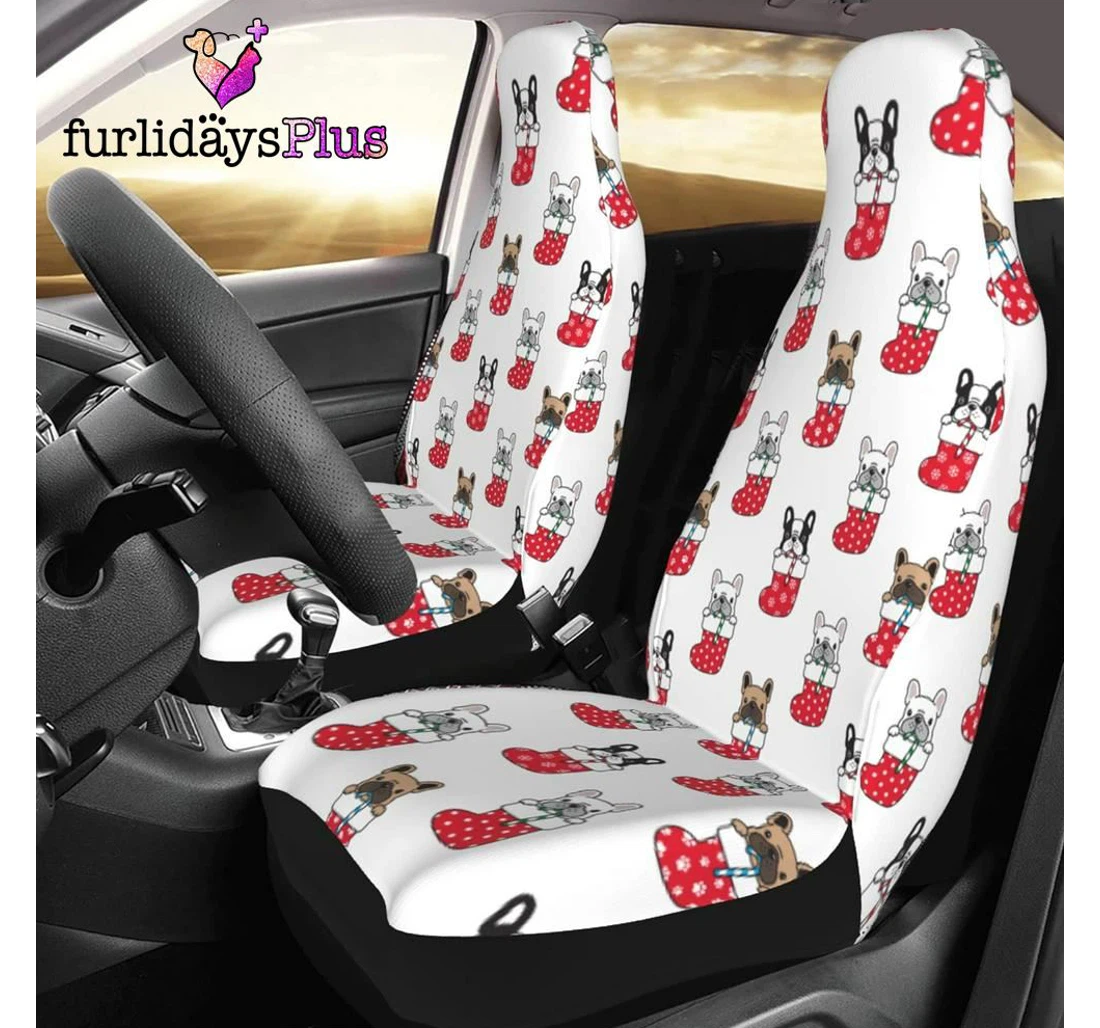 Personalized Christmas Christmas Socks Bulldog Universal Front Car Seat Cover