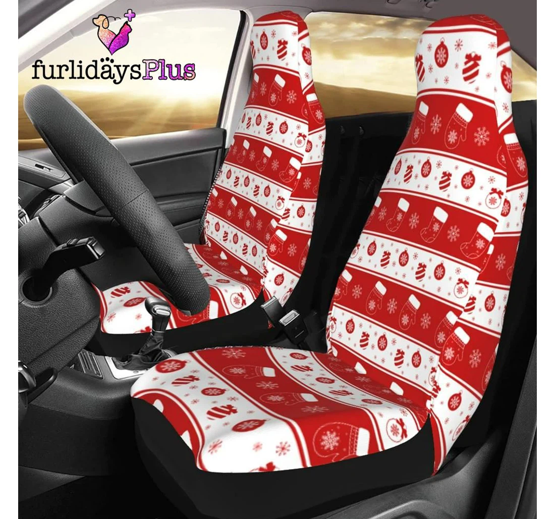 Personalized Christmas Christmas Snowflake Sock Stripes Universal Front Car Seat Cover