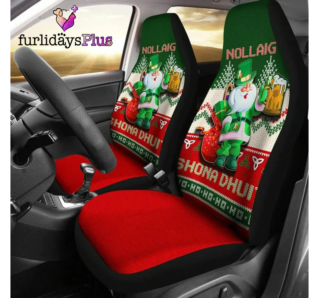 Personalized Christmas Ireland Celtic Christmas Irish Santa Ugly Christmas Universal Front Car Seat Cover