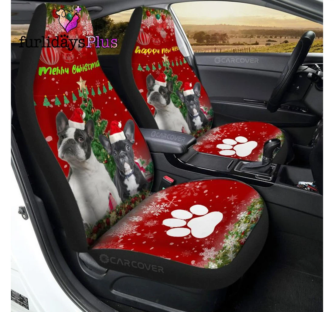 Personalized Christmas French Bulldogs Christmas Dog Universal Front Car Seat Cover