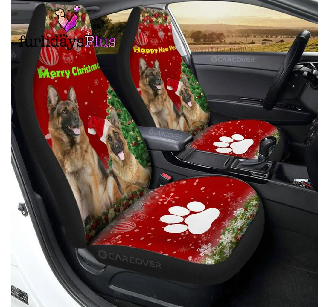 Personalized Christmas German Shepherds Custom Christmas Universal Front Car Seat Cover