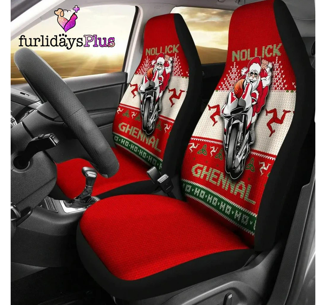 Personalized Christmas Isle Man Celtic Christmas Manx Santa Ugly Christmas Universal Front Car Seat Cover