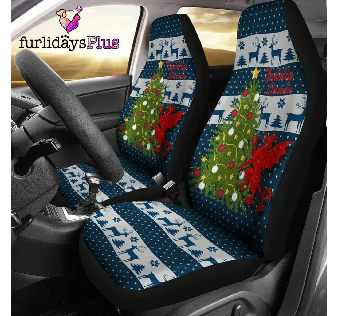 Personalized Christmas Christmas Dragon Christmas Tree Universal Front Car Seat Cover