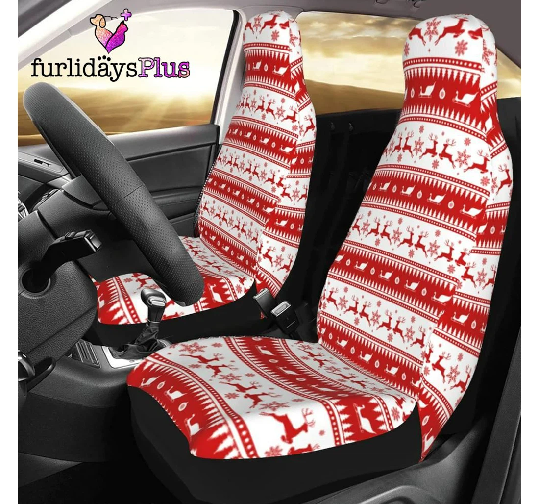 Personalized Christmas Christmas Reindeer Stripes Universal Front Car Seat Cover