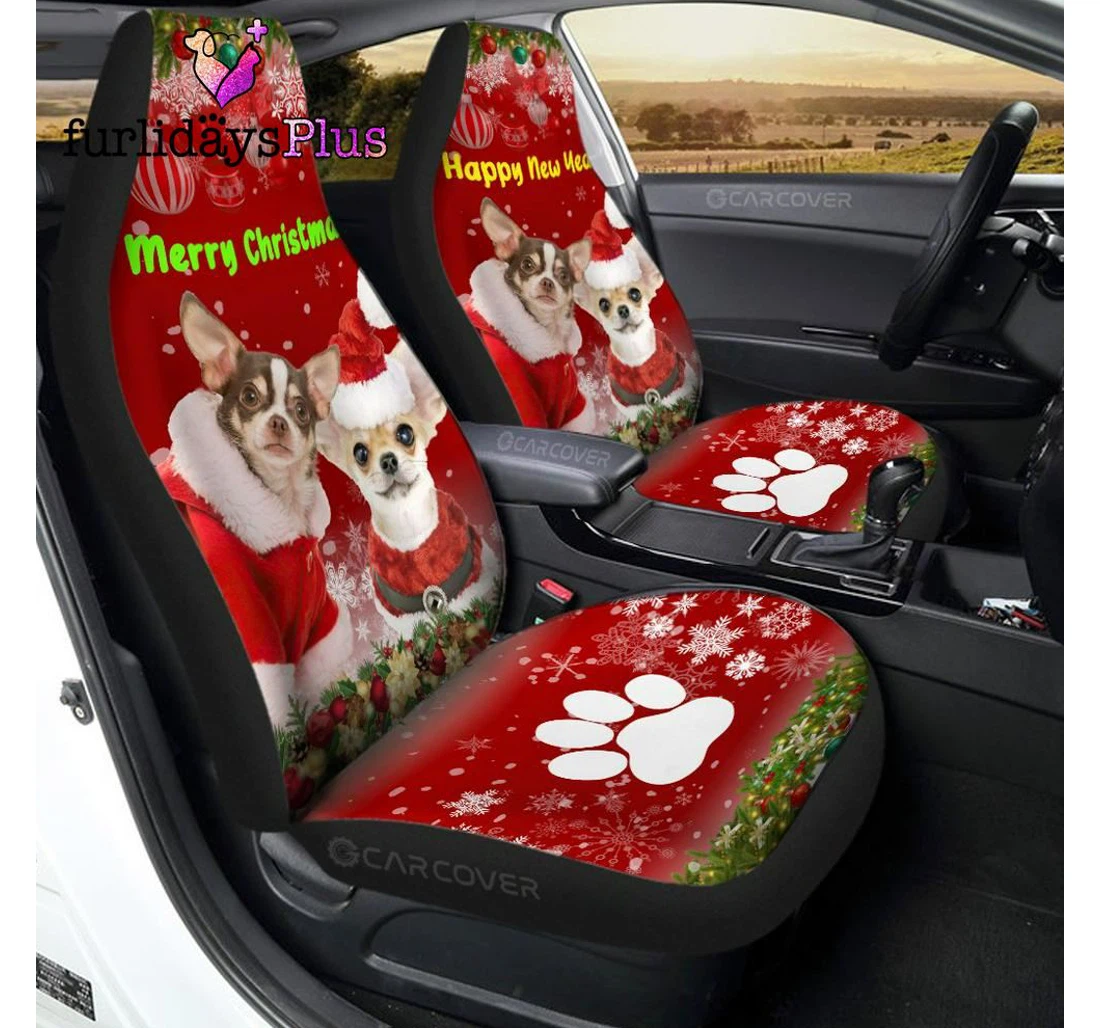 Personalized Christmas Chihuahuas Christmas Custom Universal Front Car Seat Cover