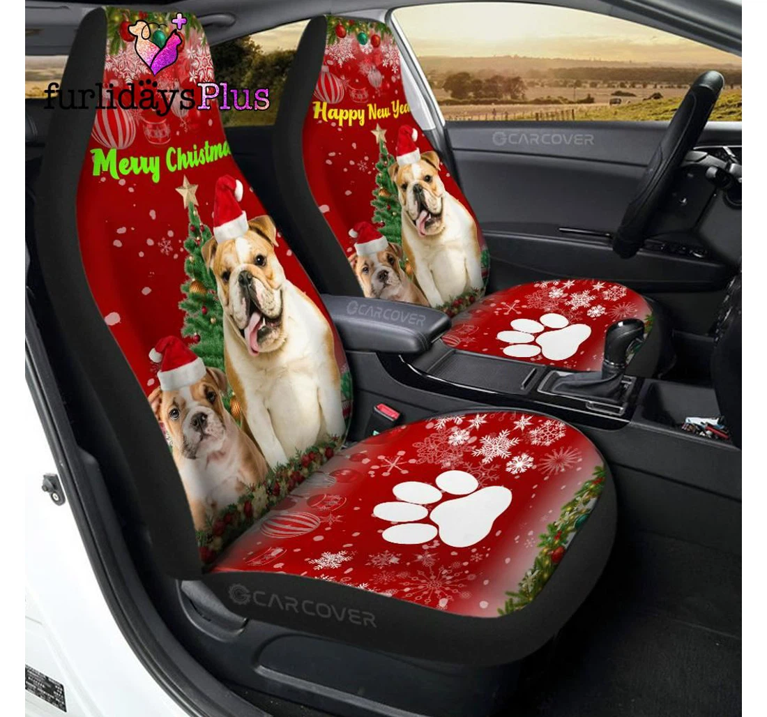 Personalized Christmas Christmas Bulldogs Custom Universal Front Car Seat Cover