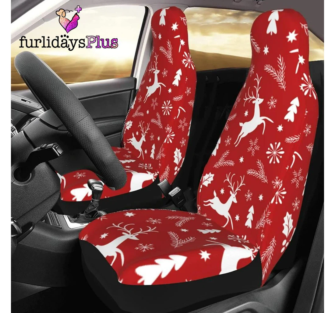 Personalized Christmas Christmas White Reindeer Universal Front Car Seat Cover