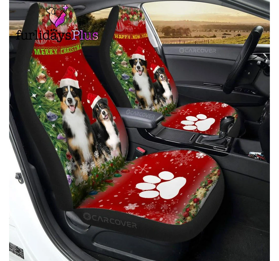 Personalized Christmas Australian Shepherds Christmas Custom Universal Front Car Seat Cover