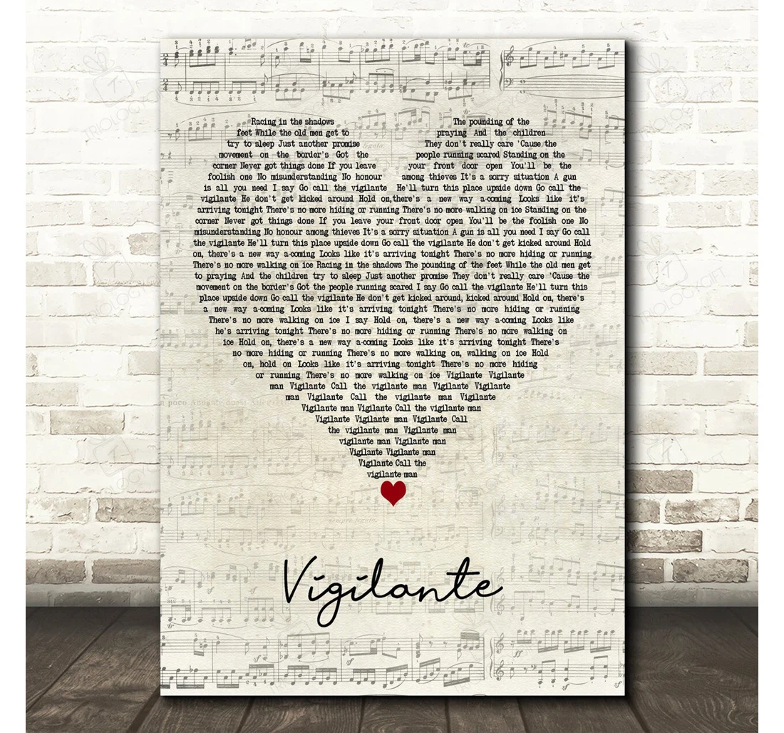 Poster, Canvas - Magnum Vigilante Script Heart Song Lyric Personalised Lyrics Custom Print Framed Wall Art