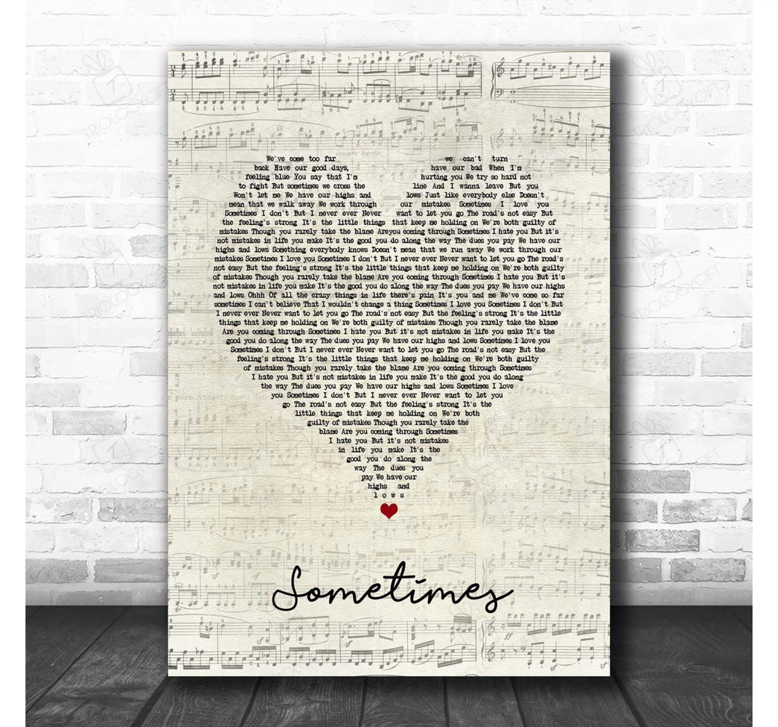 Poster, Canvas - Gabrielle Sometimes Script Heart Song Lyric Personalised Lyrics Custom Print Framed Wall Art