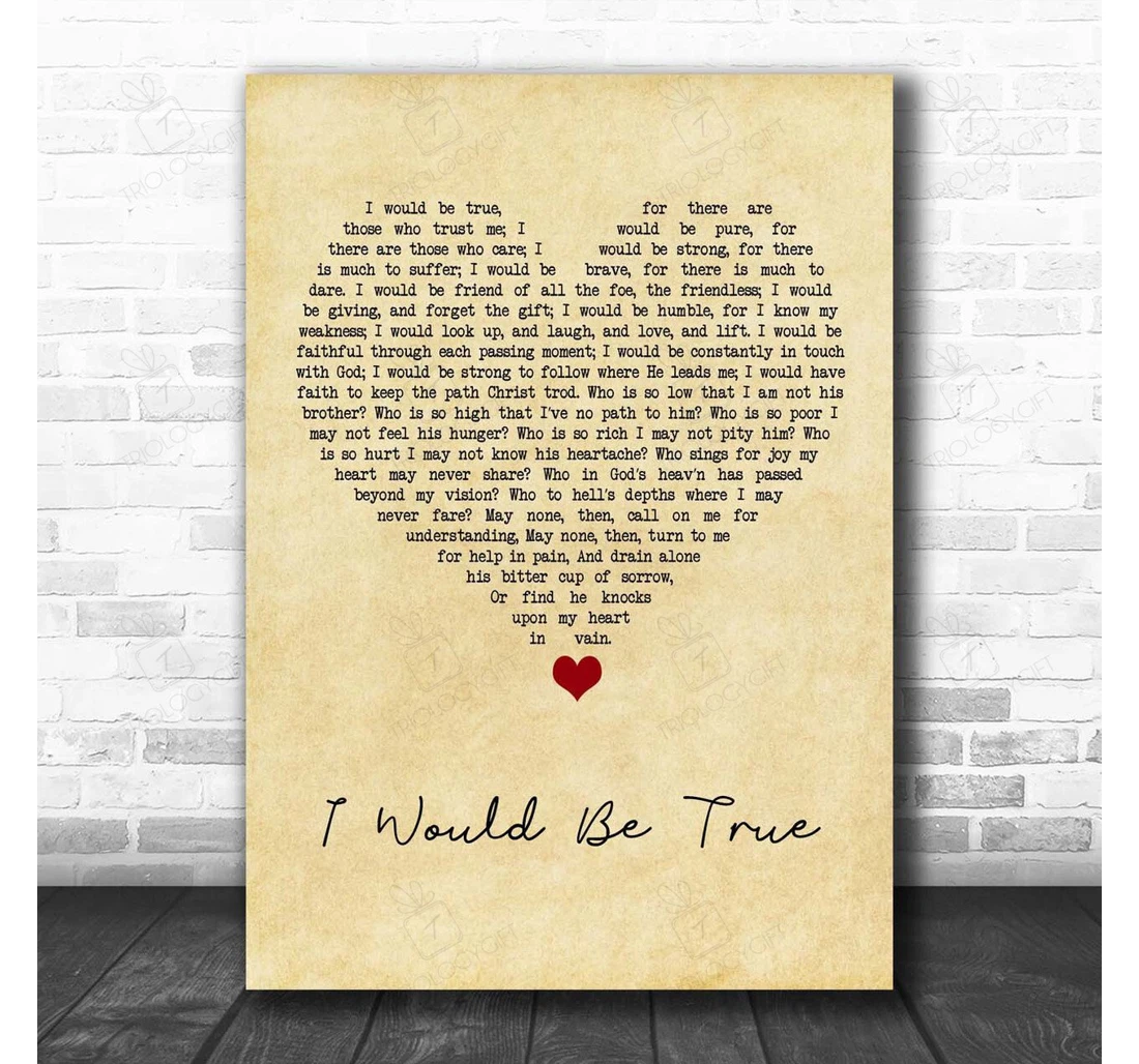 Poster, Canvas - Howard A Walter I Would Be True Vintage Heart Song Lyric Personalised Lyrics Custom Print Framed Wall Art