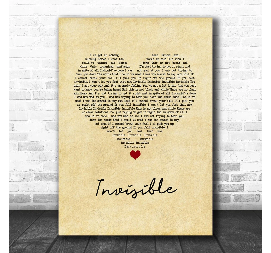 Poster, Canvas - Linkin Park Invisible Vintage Heart Song Lyric Personalised Lyrics Custom Print Framed Wall Art