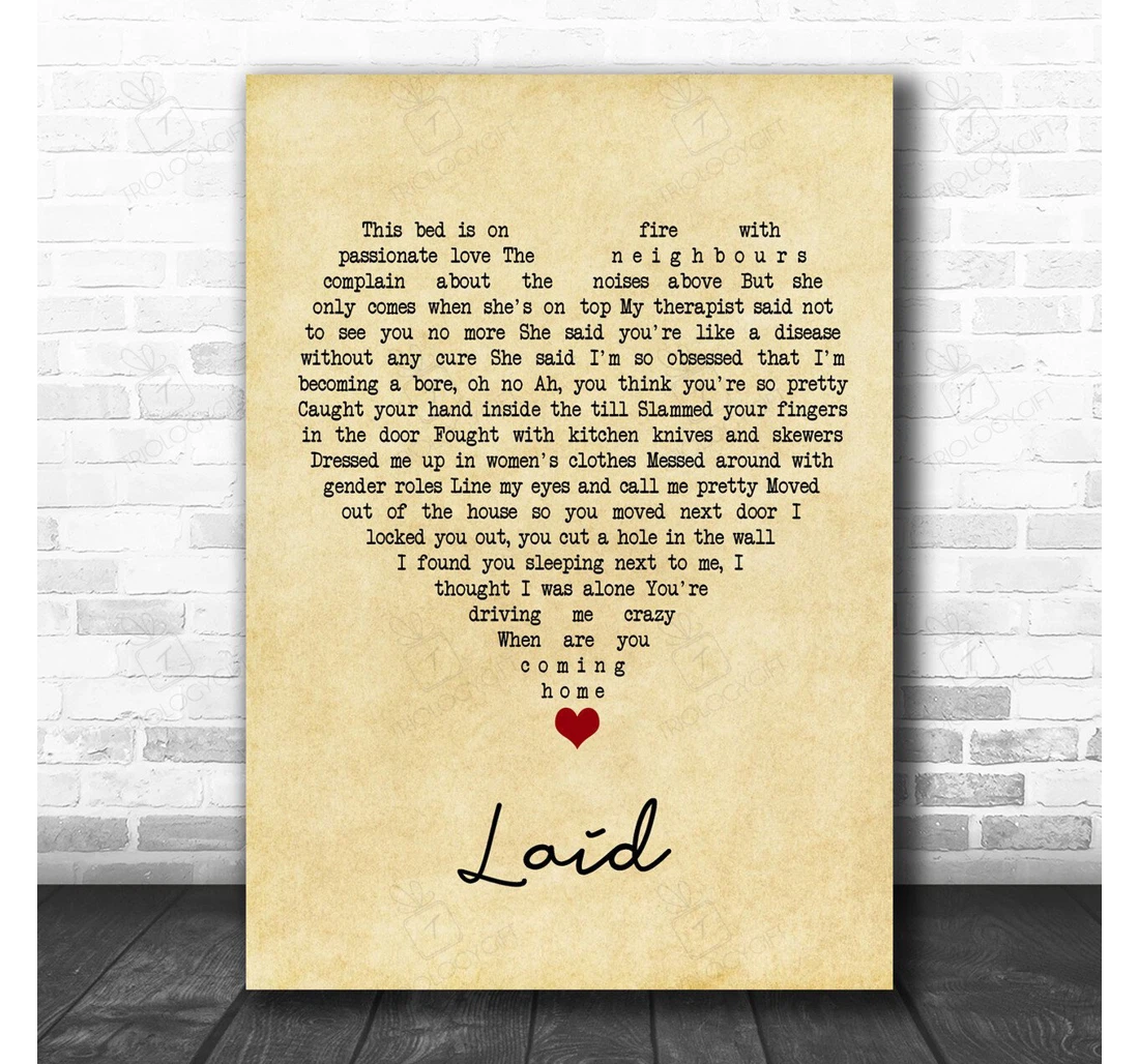 Poster, Canvas - James Laid Vintage Heart Song Lyric Music Personalised Lyrics Custom Print Framed Wall Art