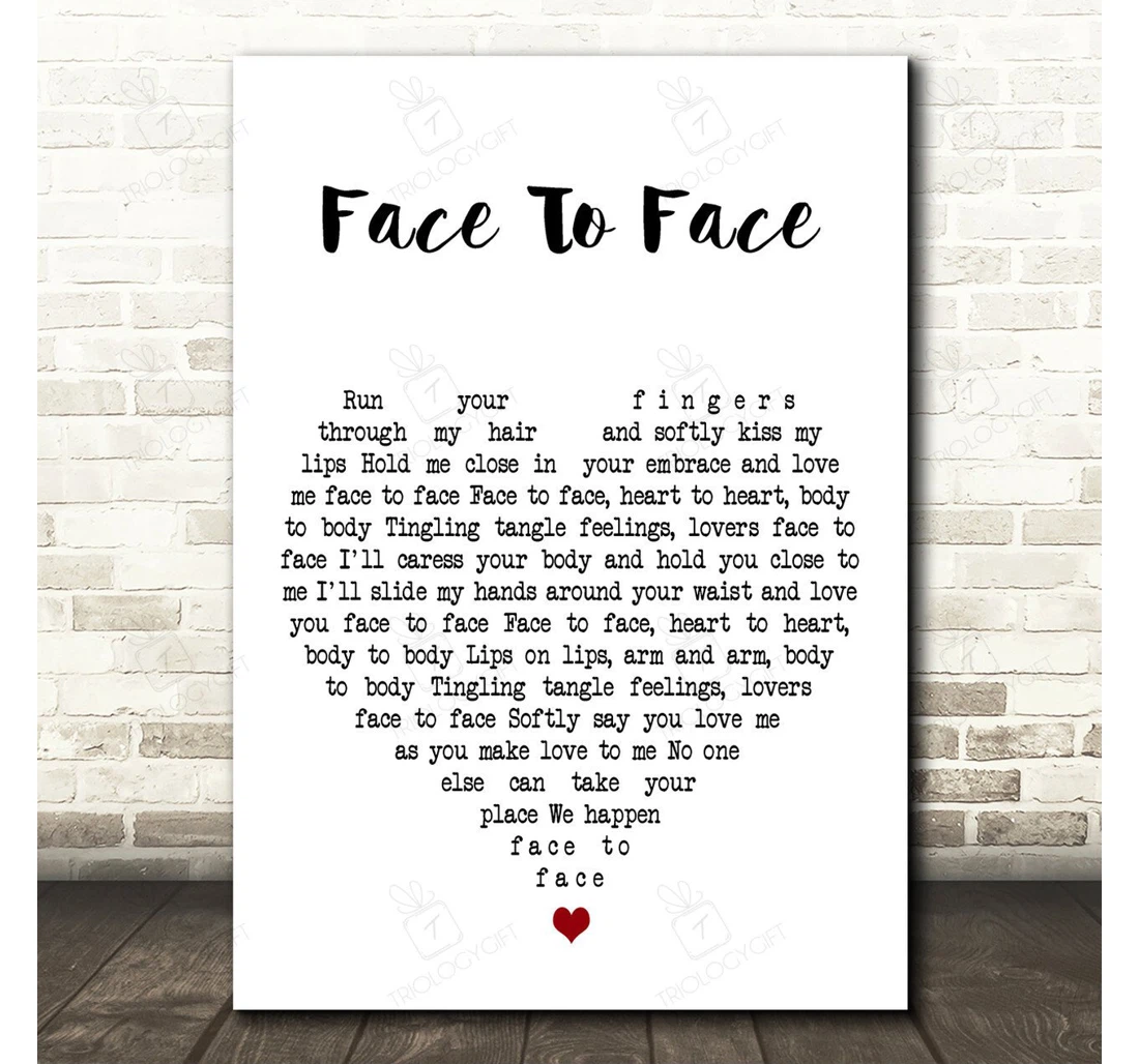 Poster, Canvas - Alabama Face To Face White Heart Song Lyric Personalised Lyrics Custom Print Framed Wall Art
