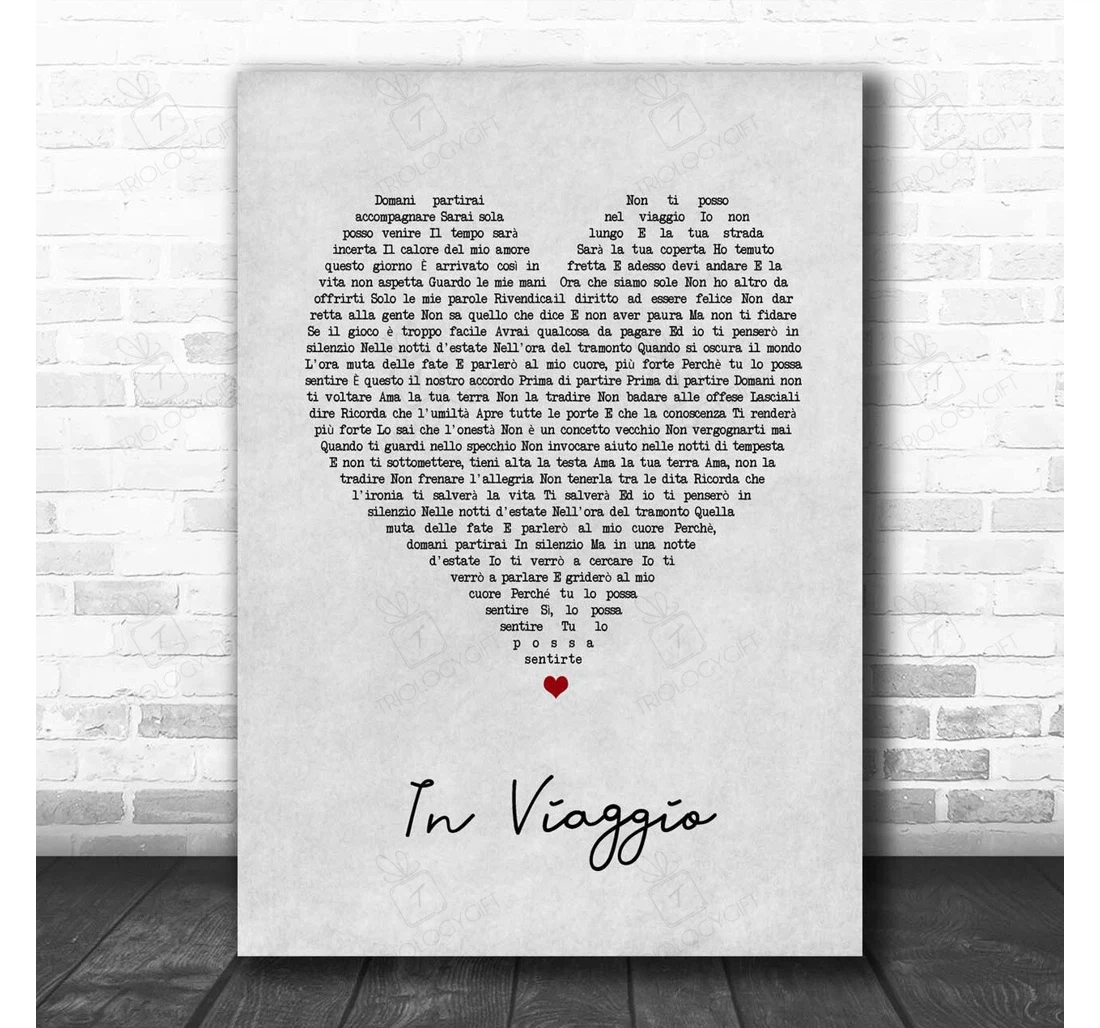Poster, Canvas - Fiorella Mannoia In Viaggio Grey Heart Song Lyric Personalised Lyrics Custom Print Framed Wall Art