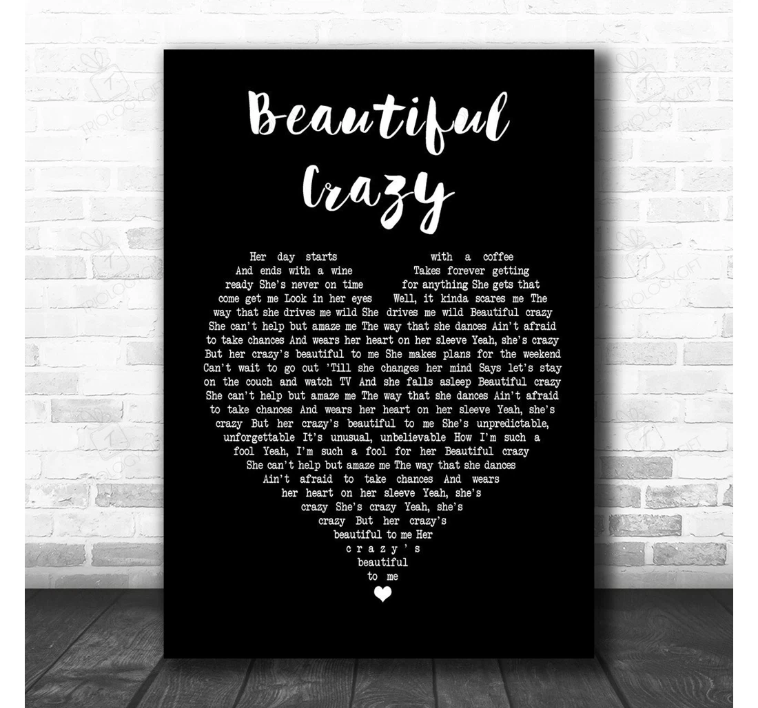 Poster, Canvas - Luke Combs Beautiful Crazy Black Heart Song Lyric Personalised Lyrics Custom Print Framed Wall Art
