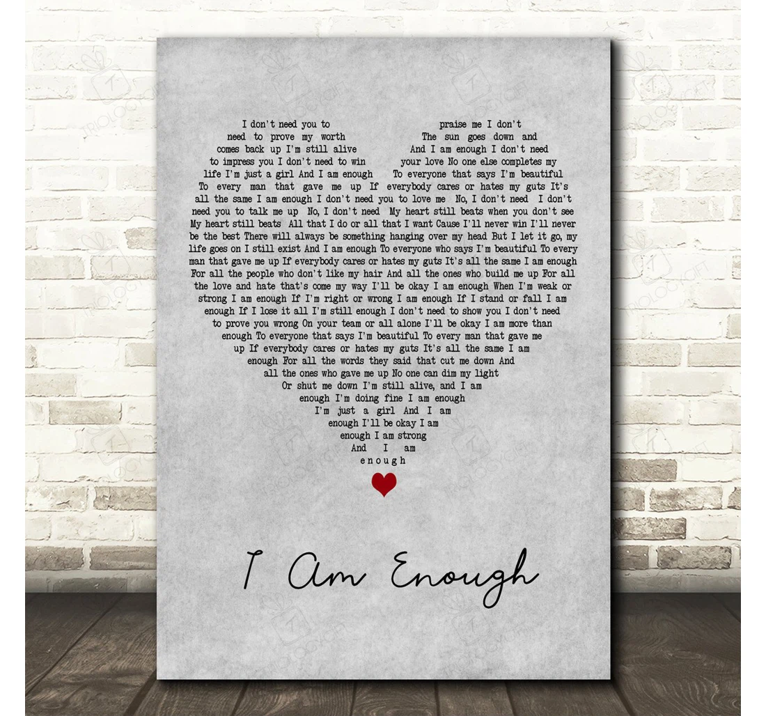Poster, Canvas - Cimorelli I Am Enough Grey Heart Song Lyric Personalised Lyrics Custom Print Framed Wall Art