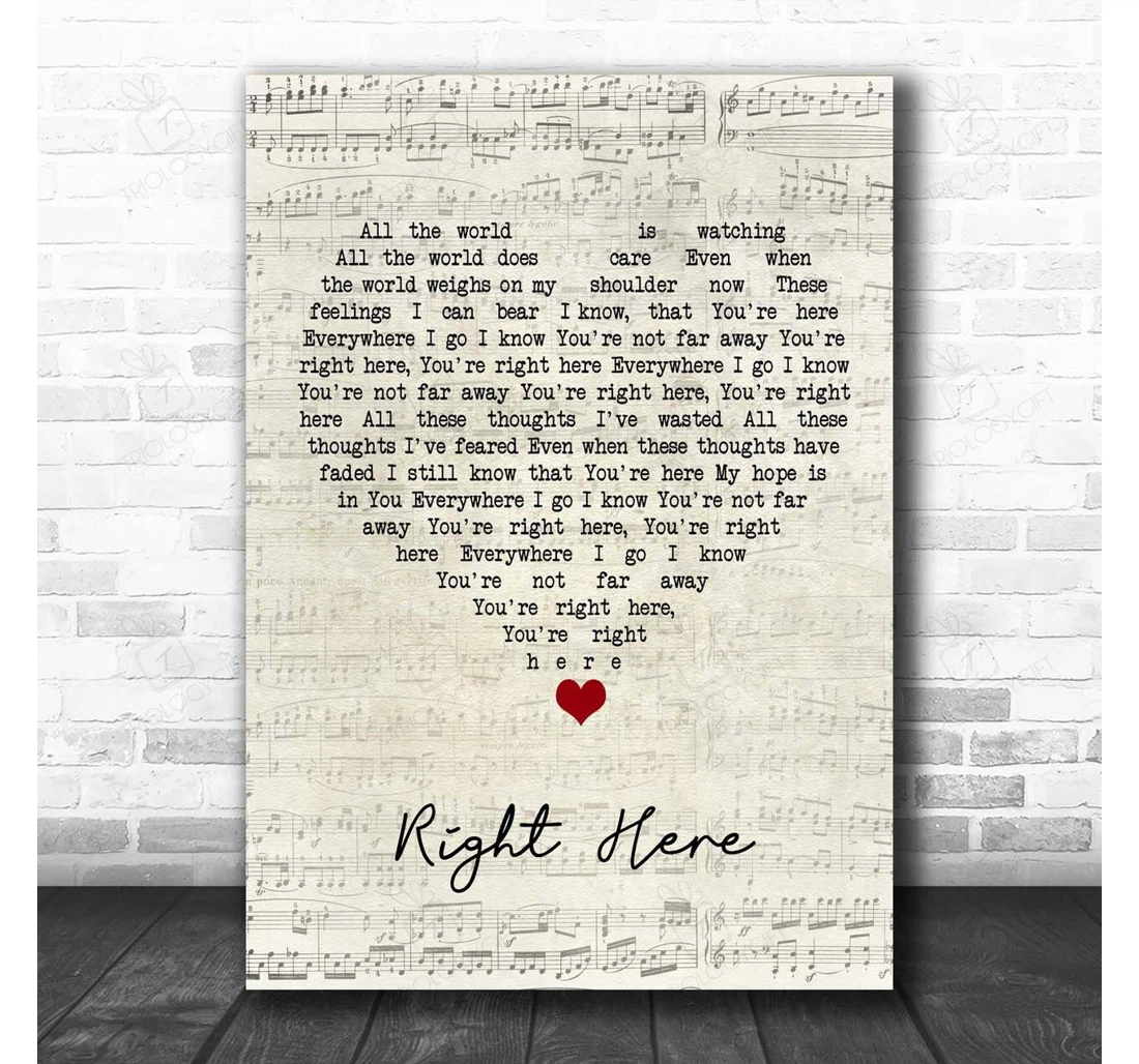 Poster, Canvas - Kj Apa Right Here Script Heart Song Lyric Personalised Lyrics Custom Print Framed Wall Art