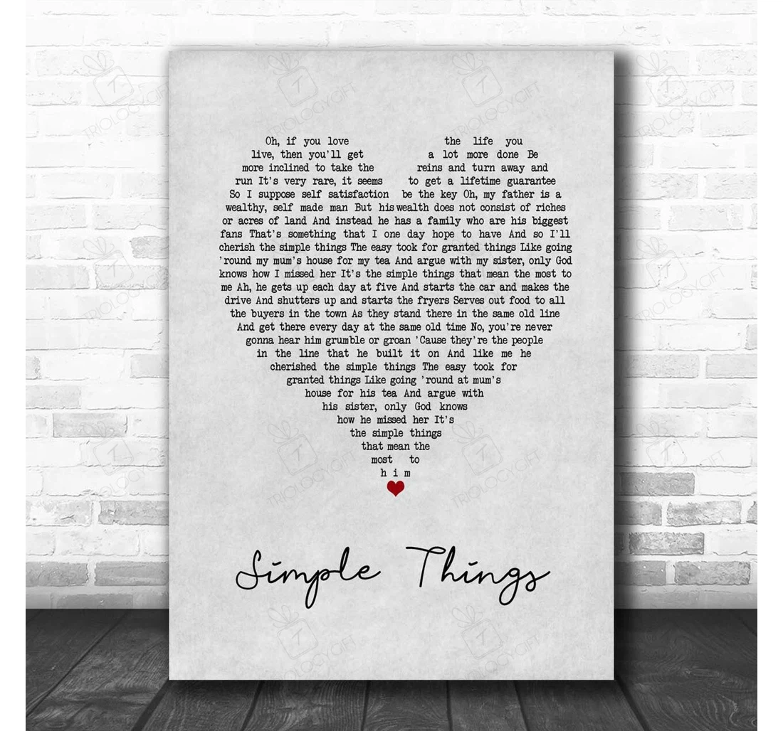 Poster, Canvas - Paolo Nutini Simple Things Grey Heart Song Lyric Personalised Lyrics Custom Print Framed Wall Art