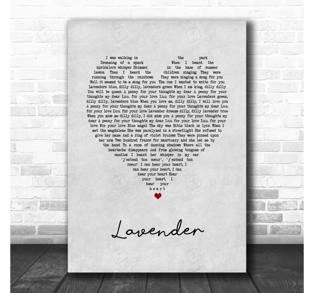 Poster, Canvas - Marillion Lavender Grey Heart Song Lyric Personalised Lyrics Custom Print Framed Wall Art