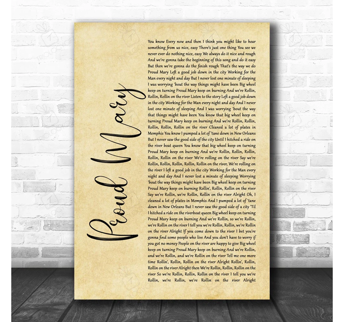 Poster, Canvas - Tina Turner Proud Mary Script Song Lyric Personalised Lyrics Custom Print Framed Wall Art