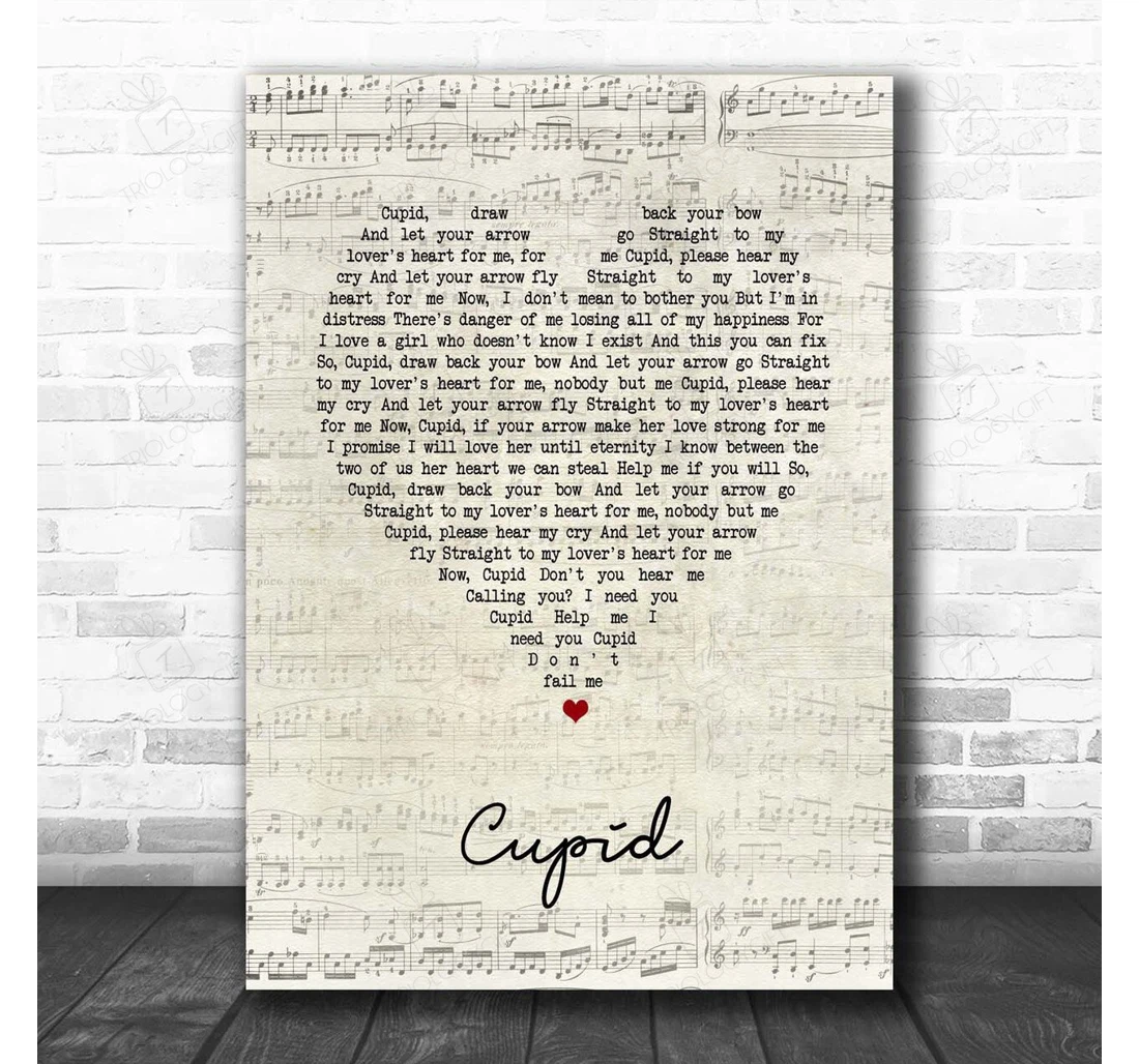 Poster, Canvas - Sam Cooke Cupid Script Heart Song Lyric Personalised Lyrics Custom Print Framed Wall Art