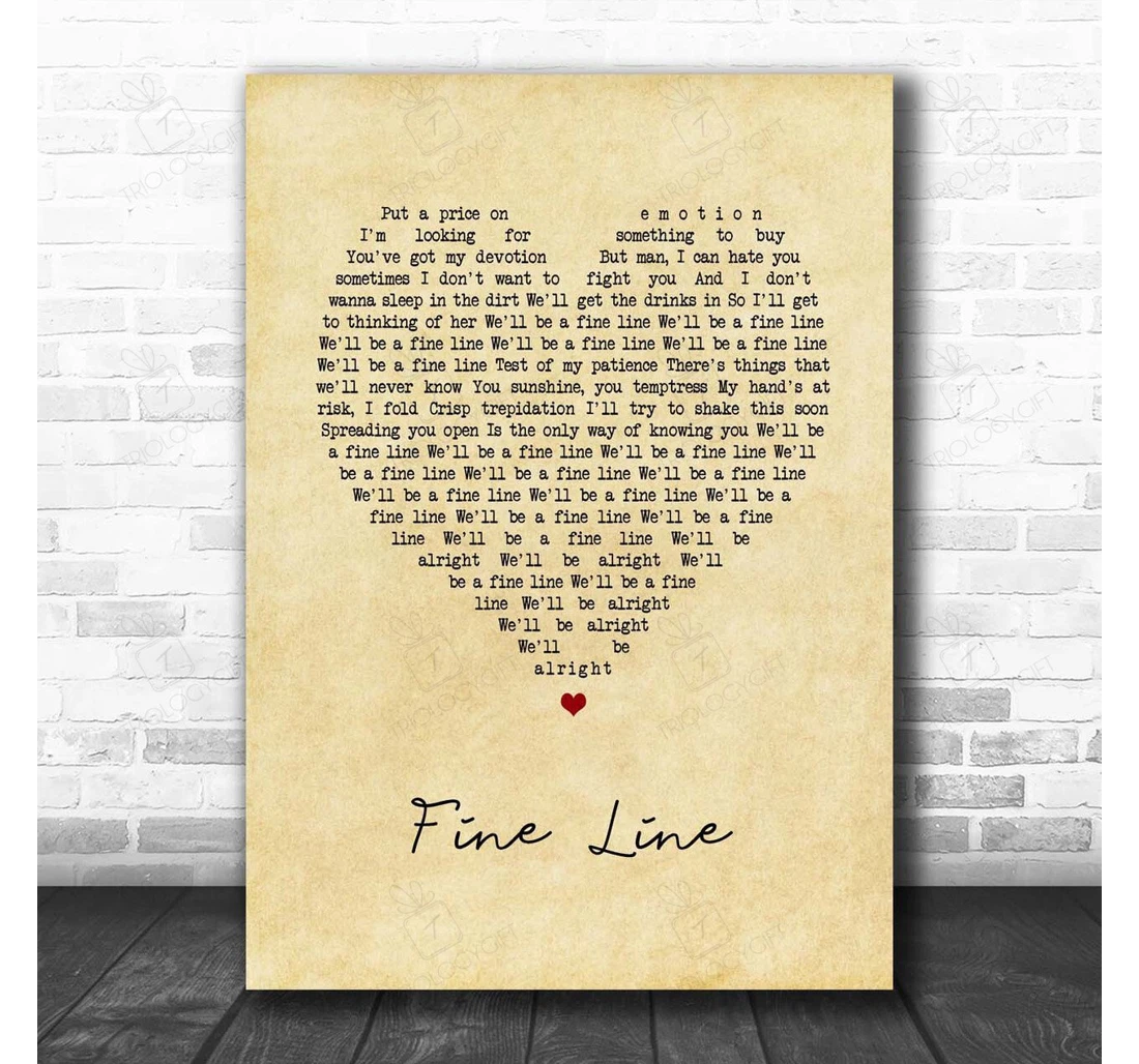 Poster, Canvas - Fine Line Vintage Heart Song Lyric Personalised Lyrics Custom Print Framed Wall Art