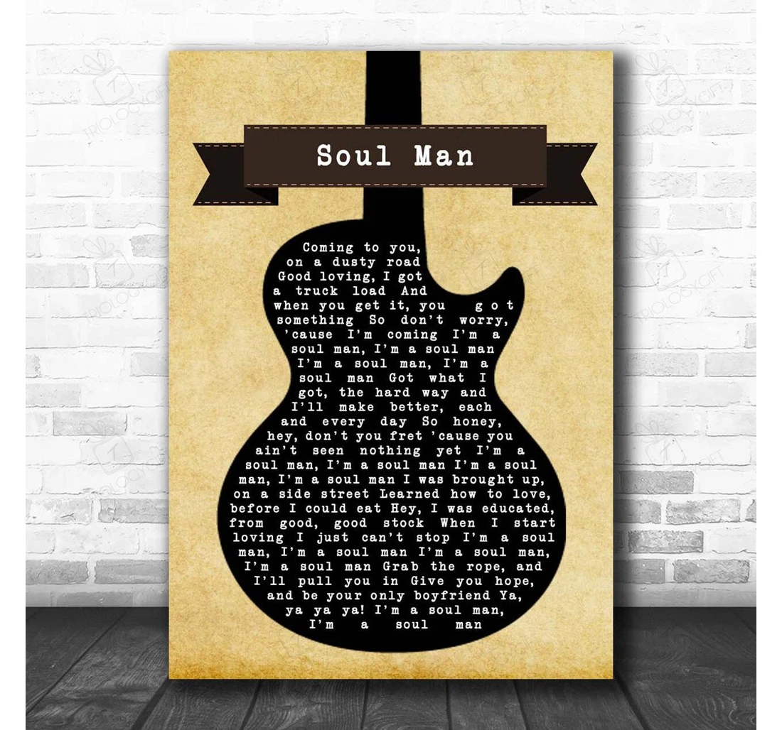 Poster, Canvas - Sam Dave Soul Man Black Guitar Song Lyric Personalised Lyrics Custom Print Framed Wall Art