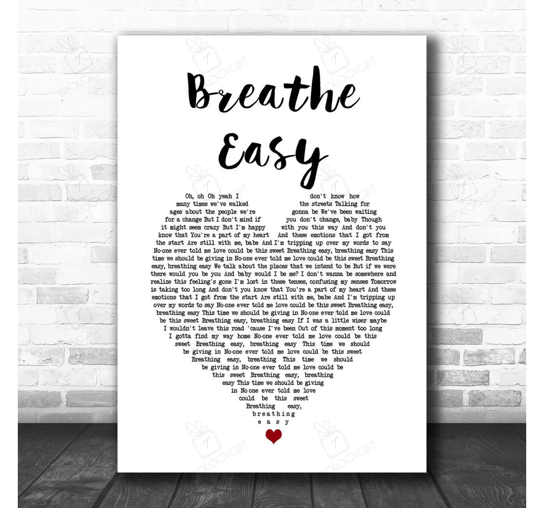 Poster, Canvas - Sugababes Breathe Easy White Heart Song Lyric Personalised Lyrics Custom Print Framed Wall Art