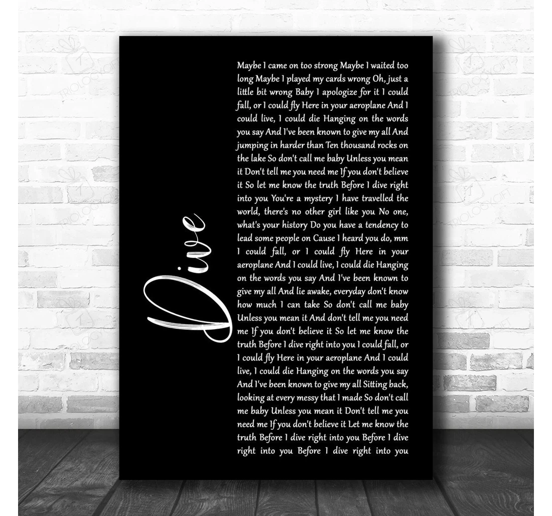 Poster, Canvas - Ed Sheeran Dive Black Script Song Lyric Personalised Lyrics Custom Print Framed Wall Art